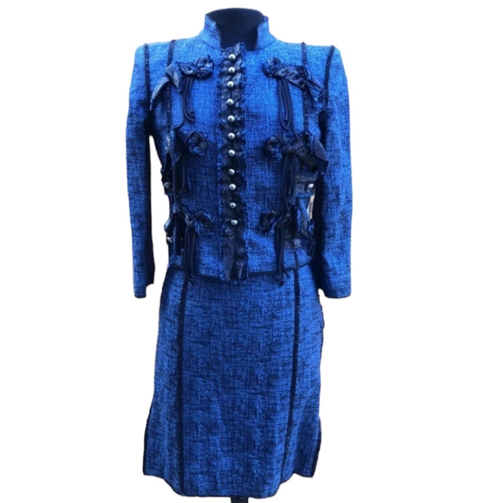 Marc Jacobs Collection Resort 2010 Metallic Blue Tweed Embellished Skirt Suit - Picture 2 of 13